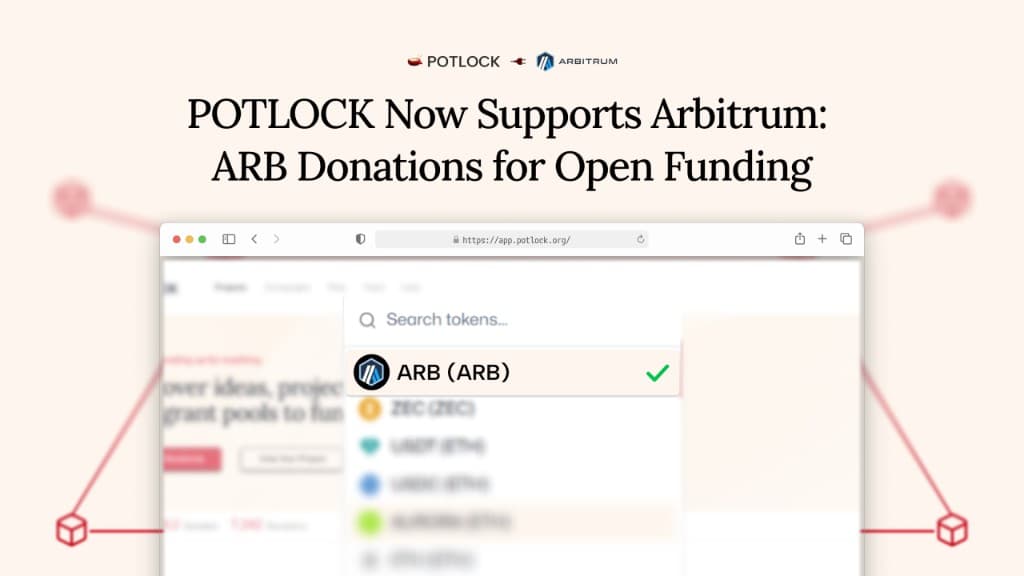 POTLOCK Now Supports Arbitrum - app.potlock.org with ARB token selected for donations