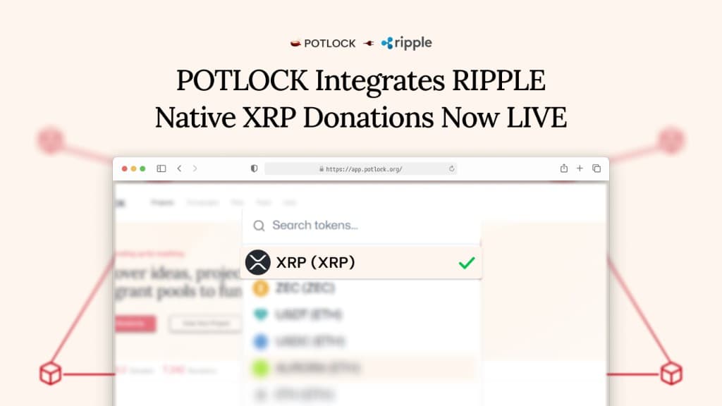 POTLOCK Now Supports Ripple - app.potlock.org with XRP token selected for donations